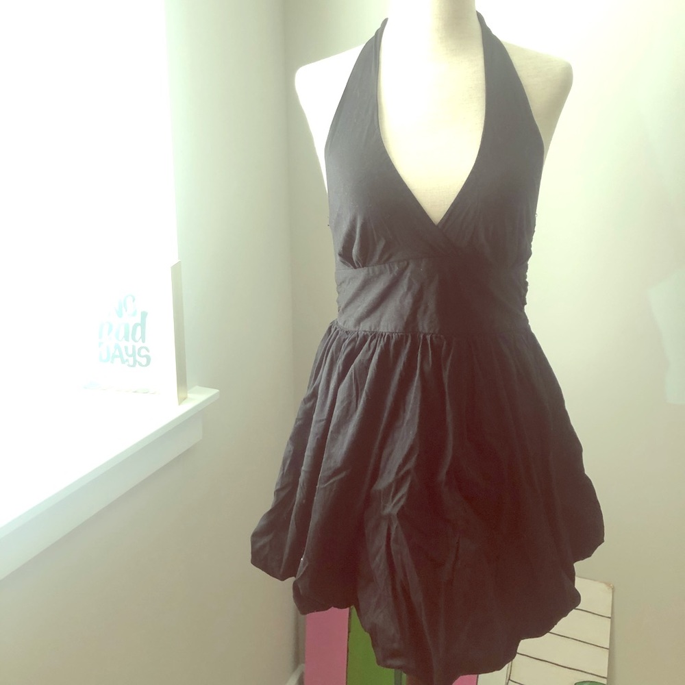 Black Bubble Halter Dress Elastic Waist Small